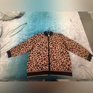 Anne Klein Animal Print sweater Jacket with Black Accents 2X